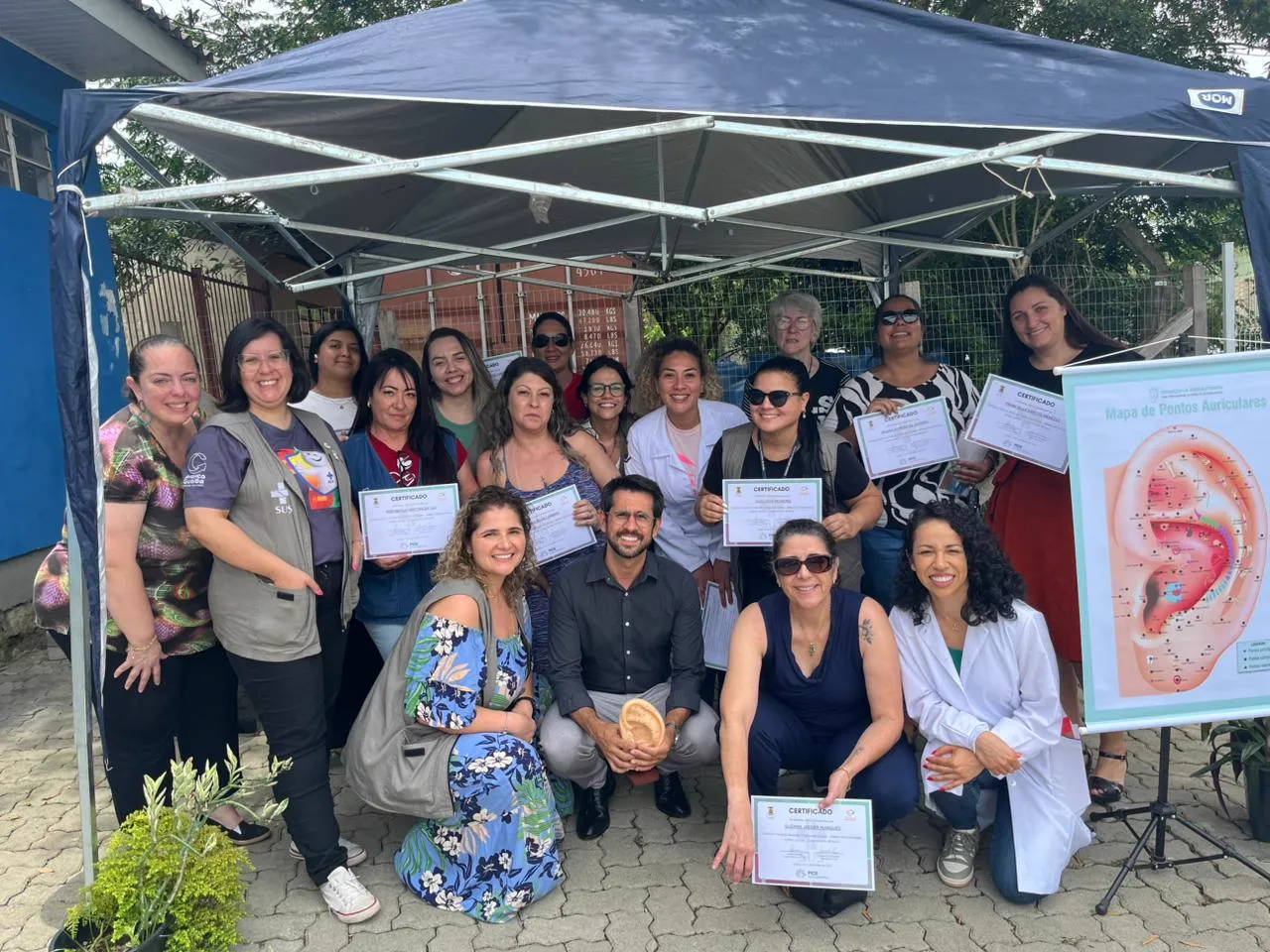 Turma com certificados e mapa auricular